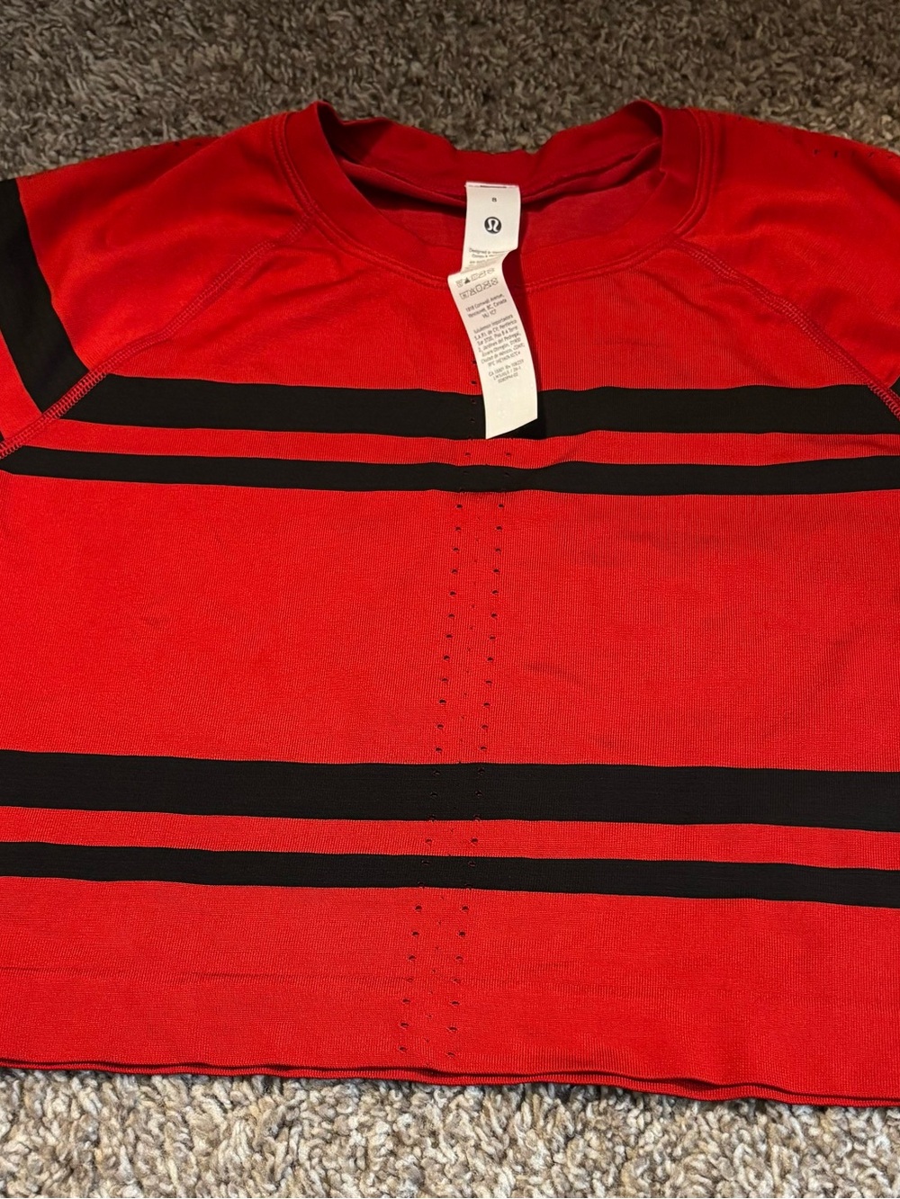 lululemon athletica Cropped Red Crewneck tee with Black Stripes